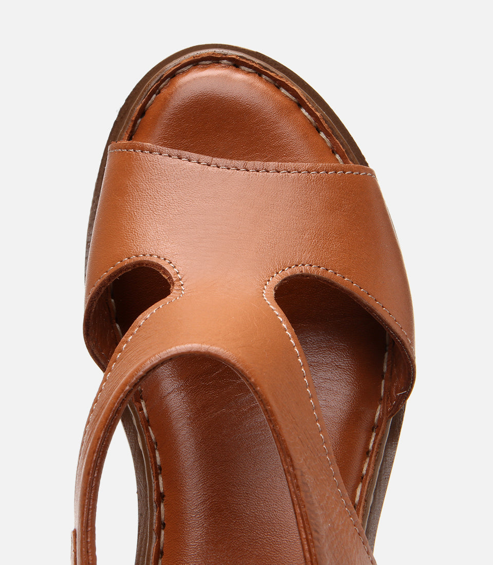 Women's Leather Block Heel Sandals - Tan