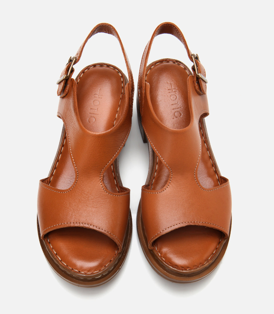 Women's Leather Block Heel Sandals - Tan