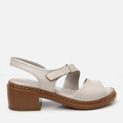 Women's Leather Block Heel Sandals - Stone