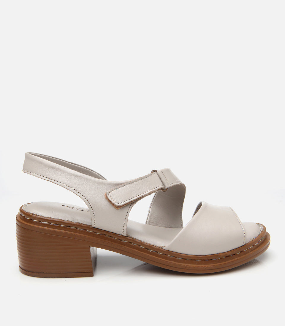Women's Leather Block Heel Sandals - Stone