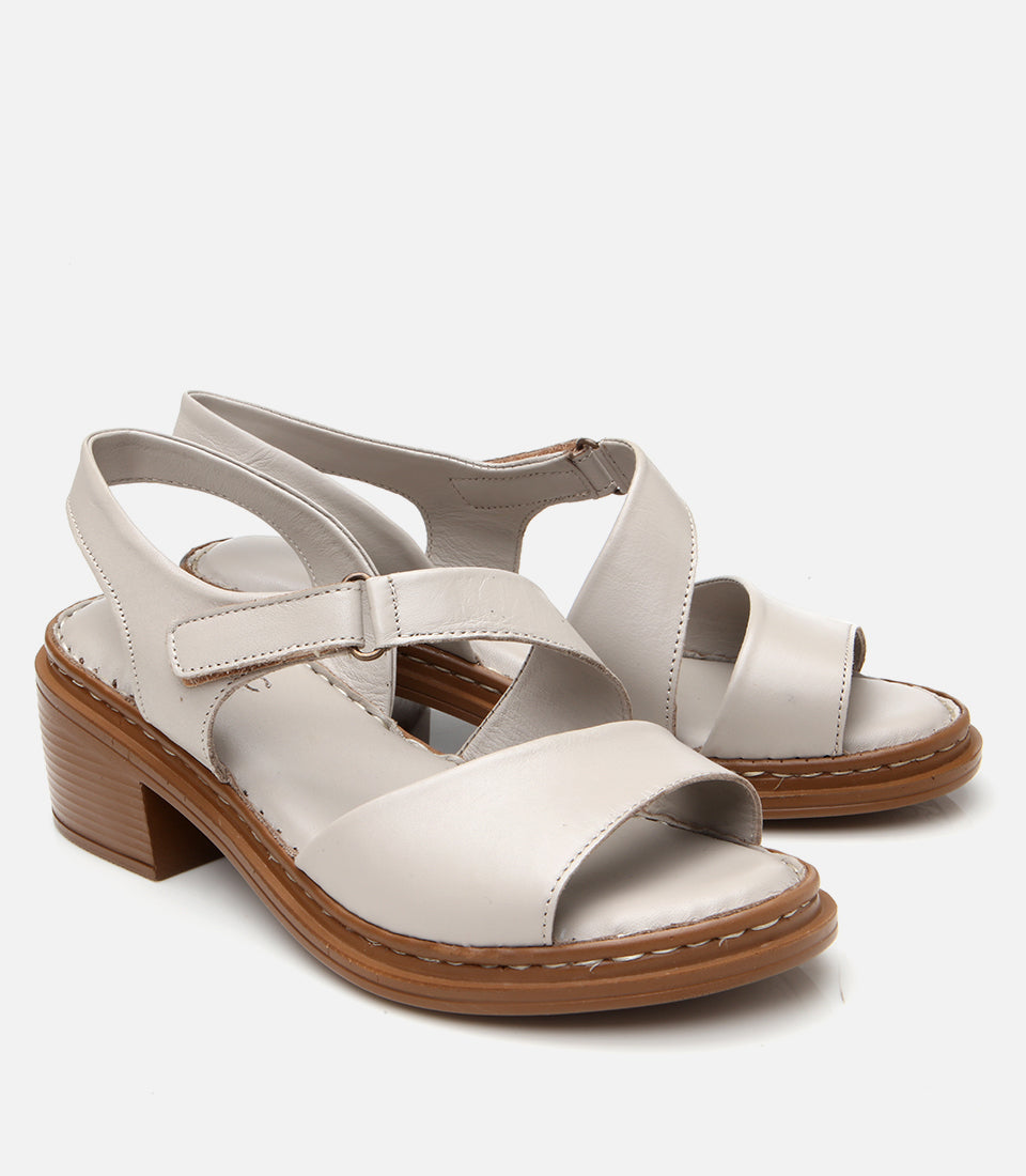 Women's Leather Block Heel Sandals - Stone