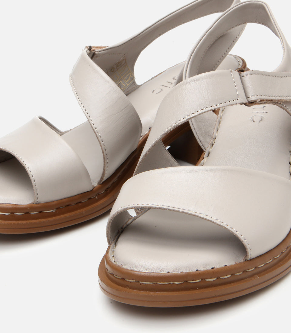 Women's Leather Block Heel Sandals - Stone