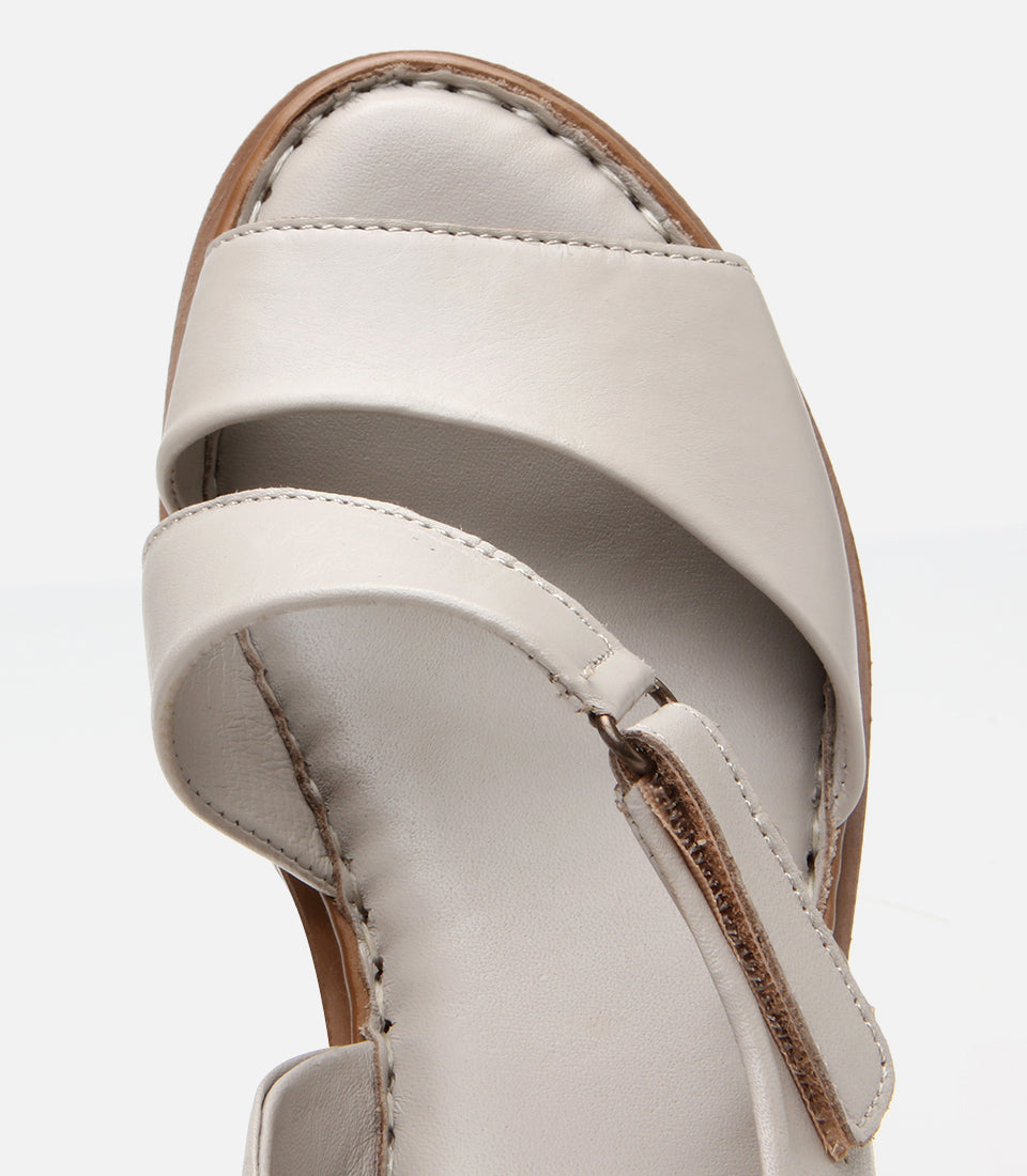 Women's Leather Block Heel Sandals - Stone