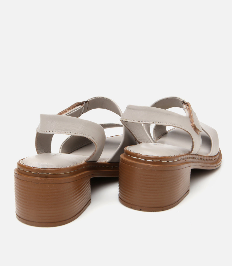 Women's Leather Block Heel Sandals - Stone