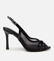 Women's Leather Heeled Sandals - Black