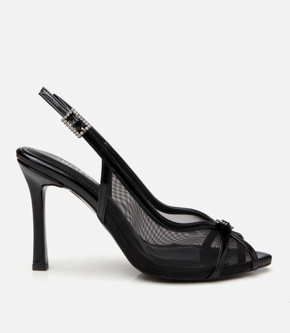 Women's Leather Heeled Sandals - Black
