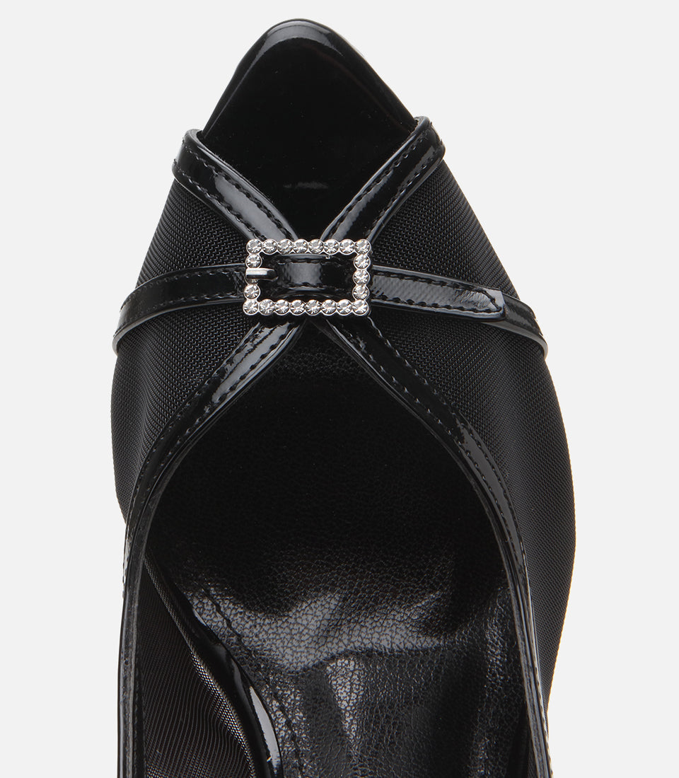Women's Leather Heeled Sandals - Black