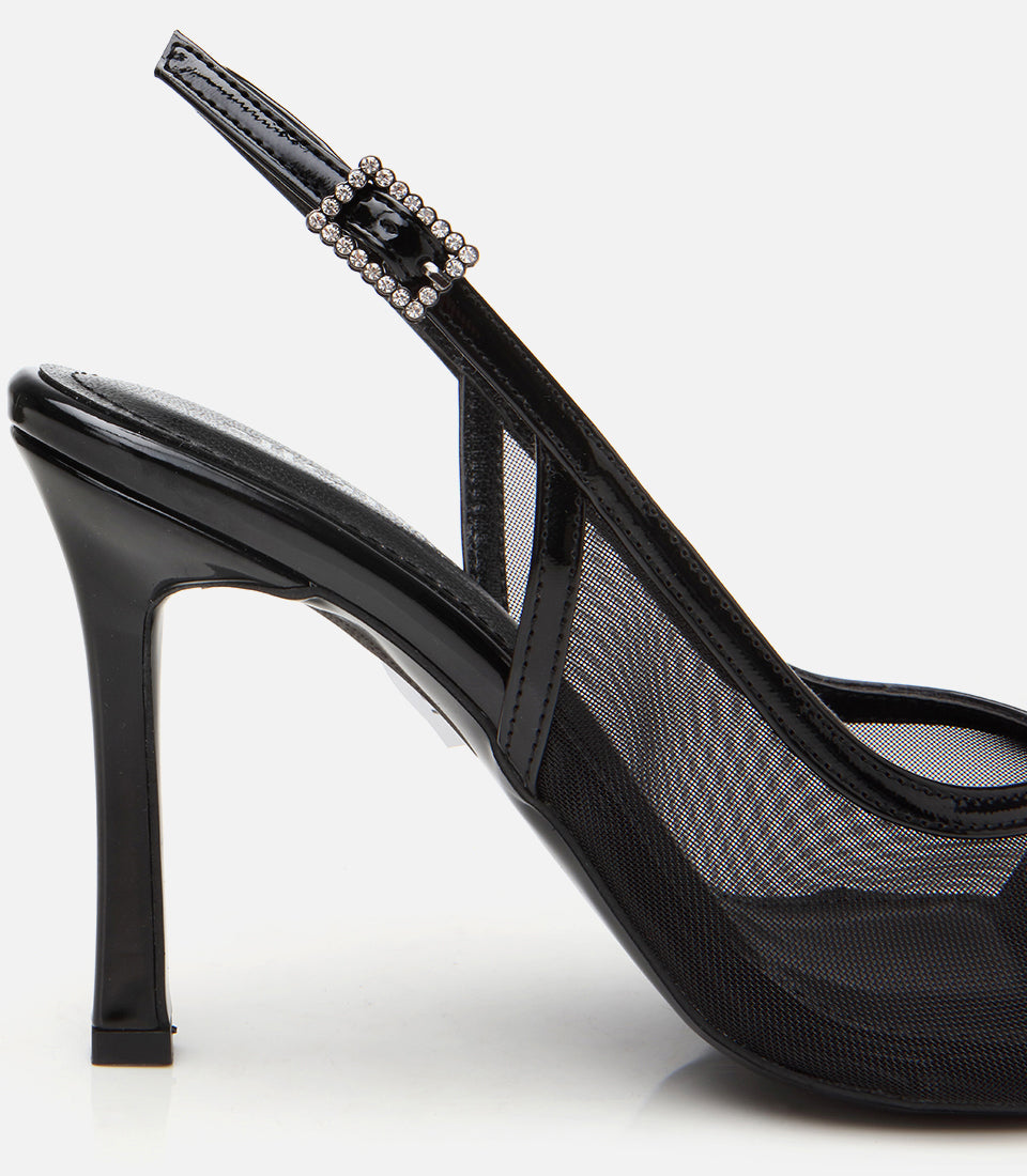Women's Leather Heeled Sandals - Black