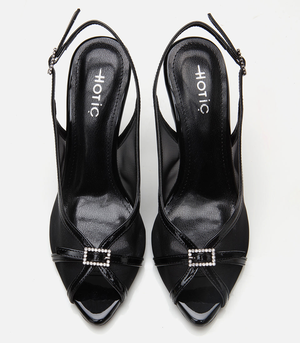 Women's Leather Heeled Sandals - Black