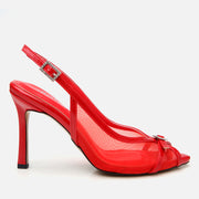 Women's Leather Heeled Sandals - Red