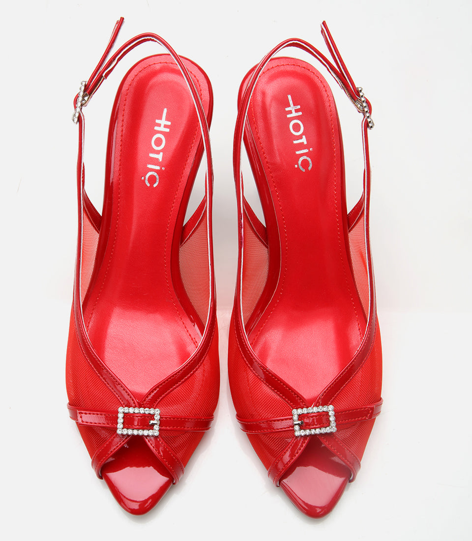 Women's Leather Heeled Sandals - Red