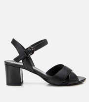Women's Leather Block Heel Sandals - Black