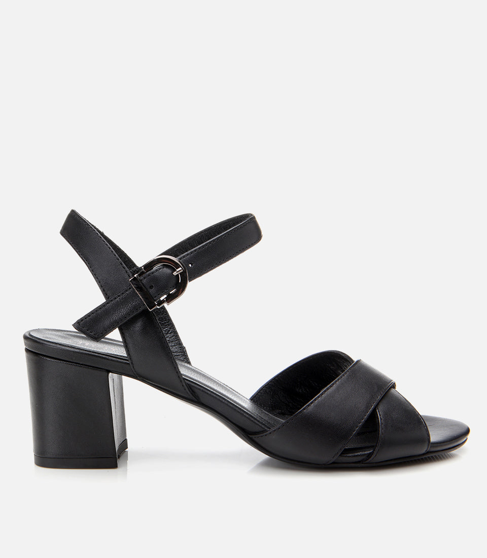 Women's Leather Block Heel Sandals - Black