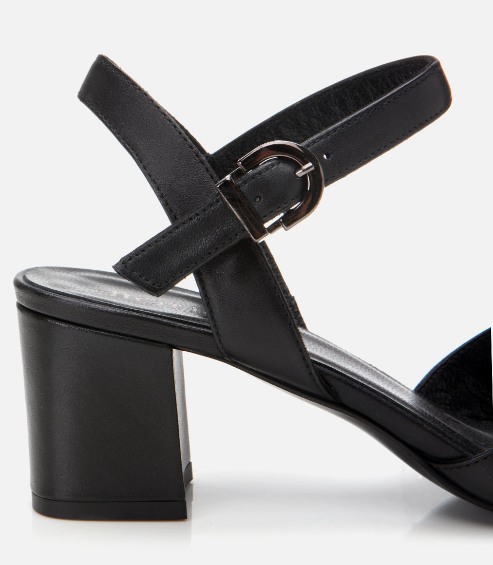 Women's Leather Block Heel Sandals - Black