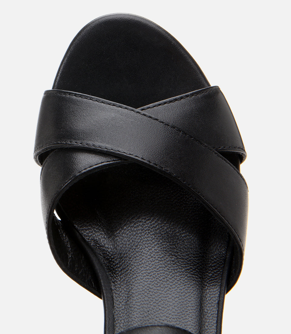 Women's Leather Block Heel Sandals - Black