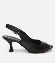 Women's Leather Heeled Sandals - Black