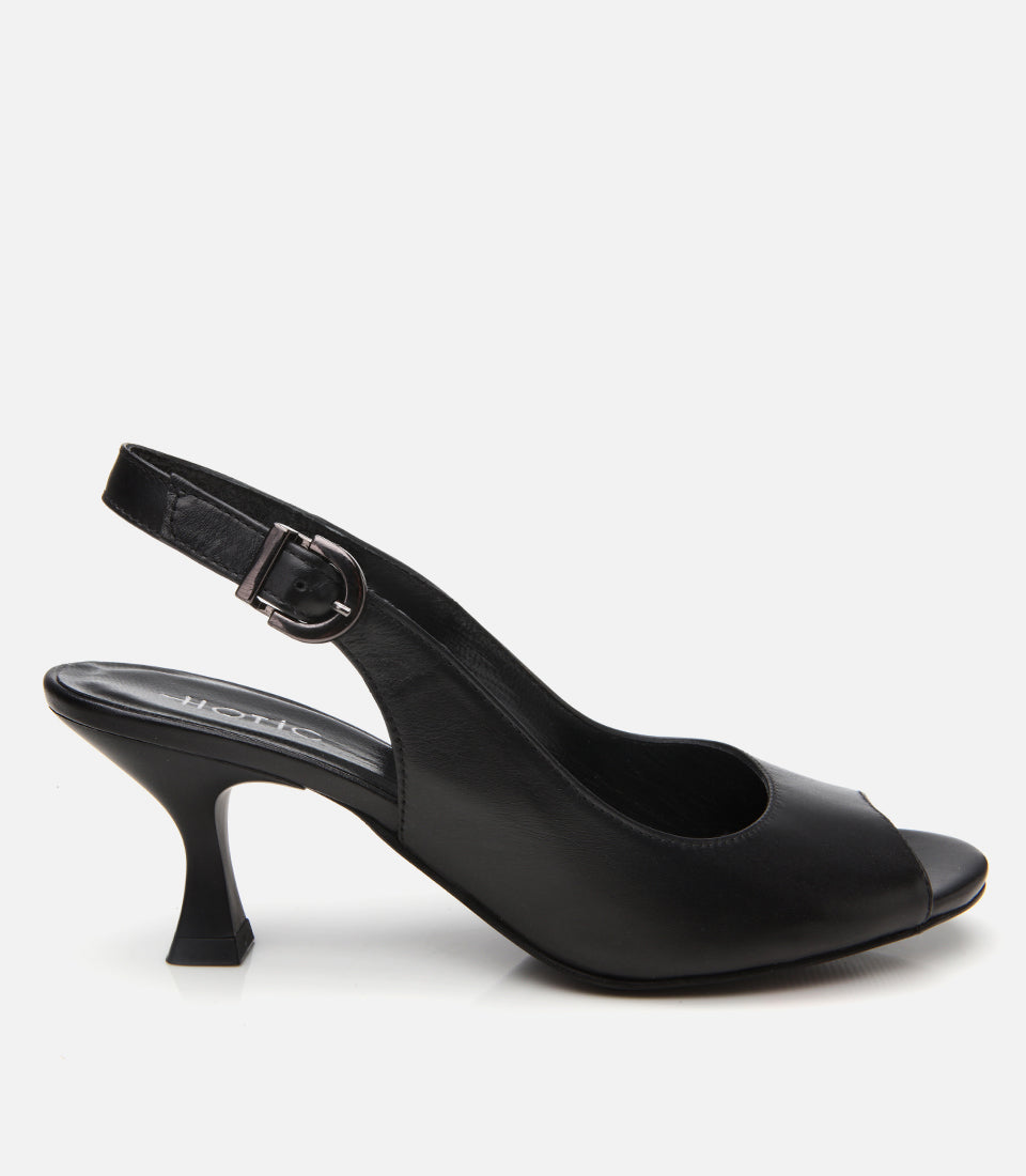 Women's Leather Heeled Sandals - Black