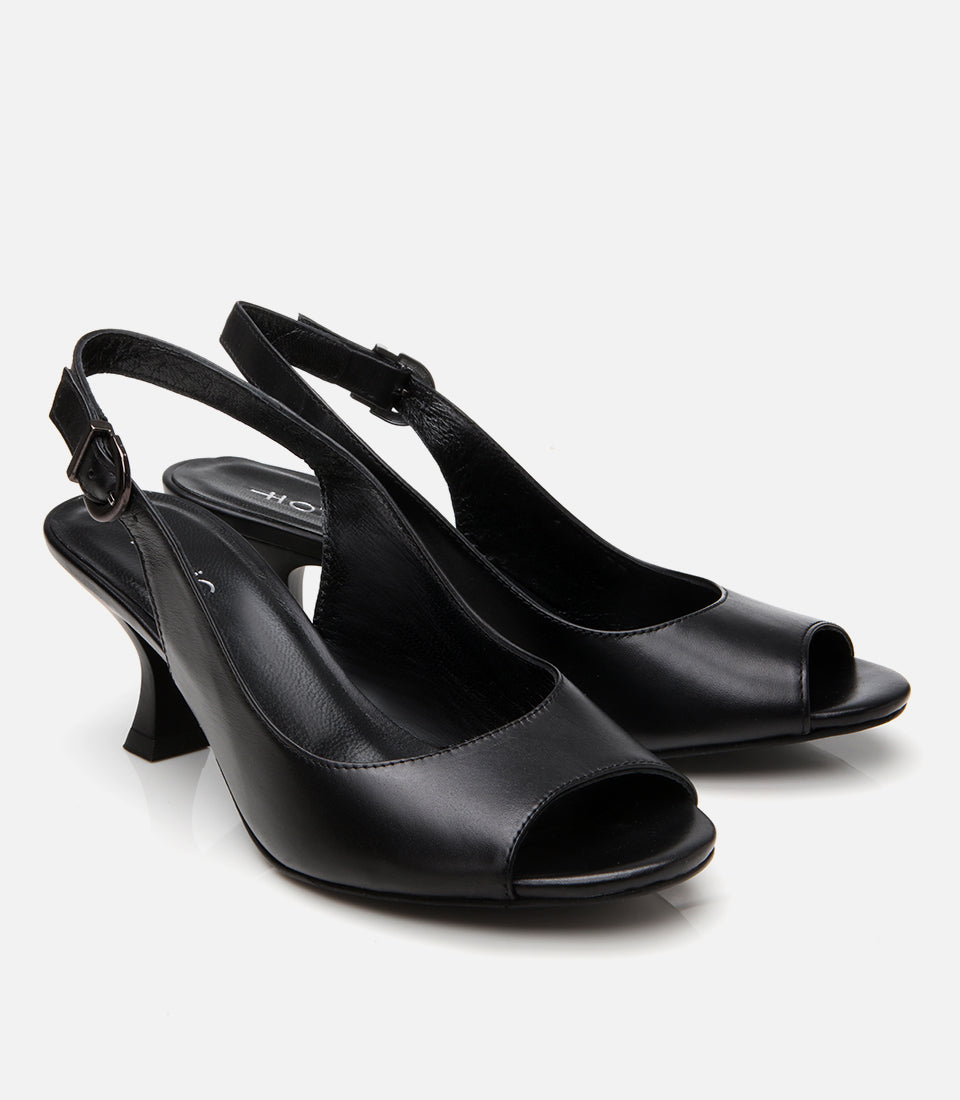 Women's Leather Heeled Sandals - Black