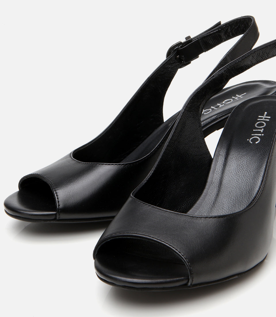 Women's Leather Heeled Sandals - Black