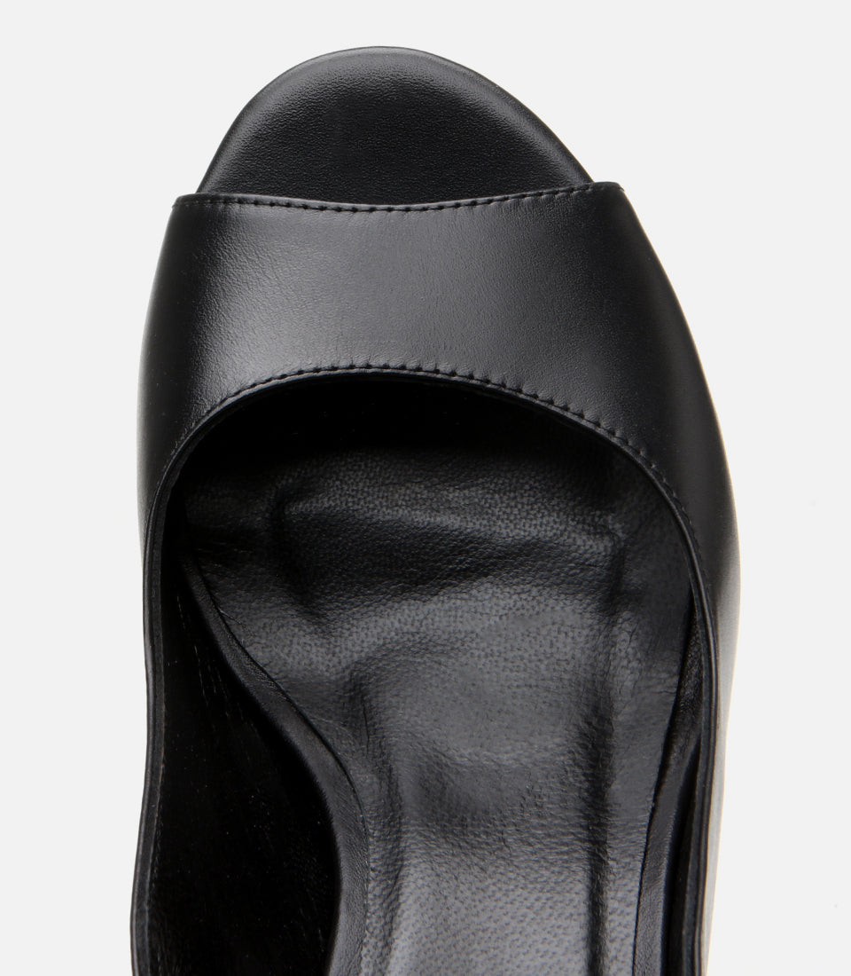 Women's Leather Heeled Sandals - Black