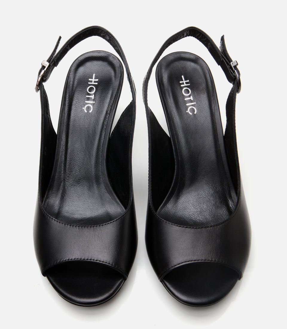 Women's Leather Heeled Sandals - Black