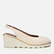 Women's Leather Wedge Sandals - Ecru