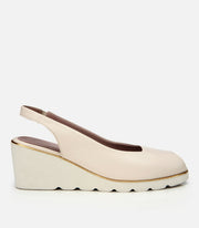 Women's Leather Wedge Sandals - Ecru