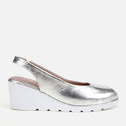 Women's Leather Wedge Sandals - Silver