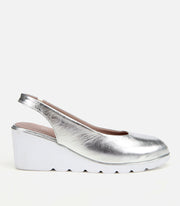 Women's Leather Wedge Sandals - Silver