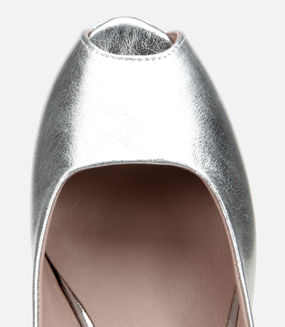 Women's Leather Wedge Sandals - Silver