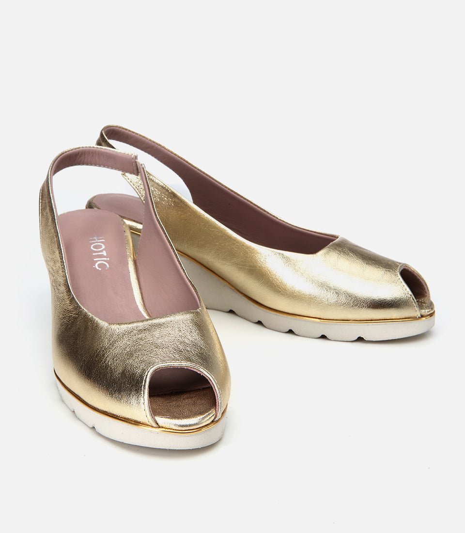 Women's Leather Wedge Sandals - Gold