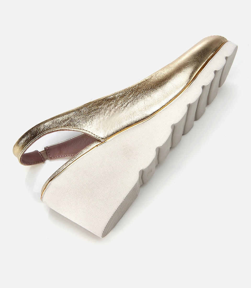 Women's Leather Wedge Sandals - Gold