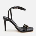 Women's Leather Heeled Sandals - Black