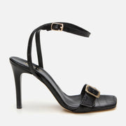 Women's Leather Heeled Sandals - Black