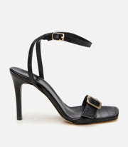 Women's Leather Heeled Sandals - Black