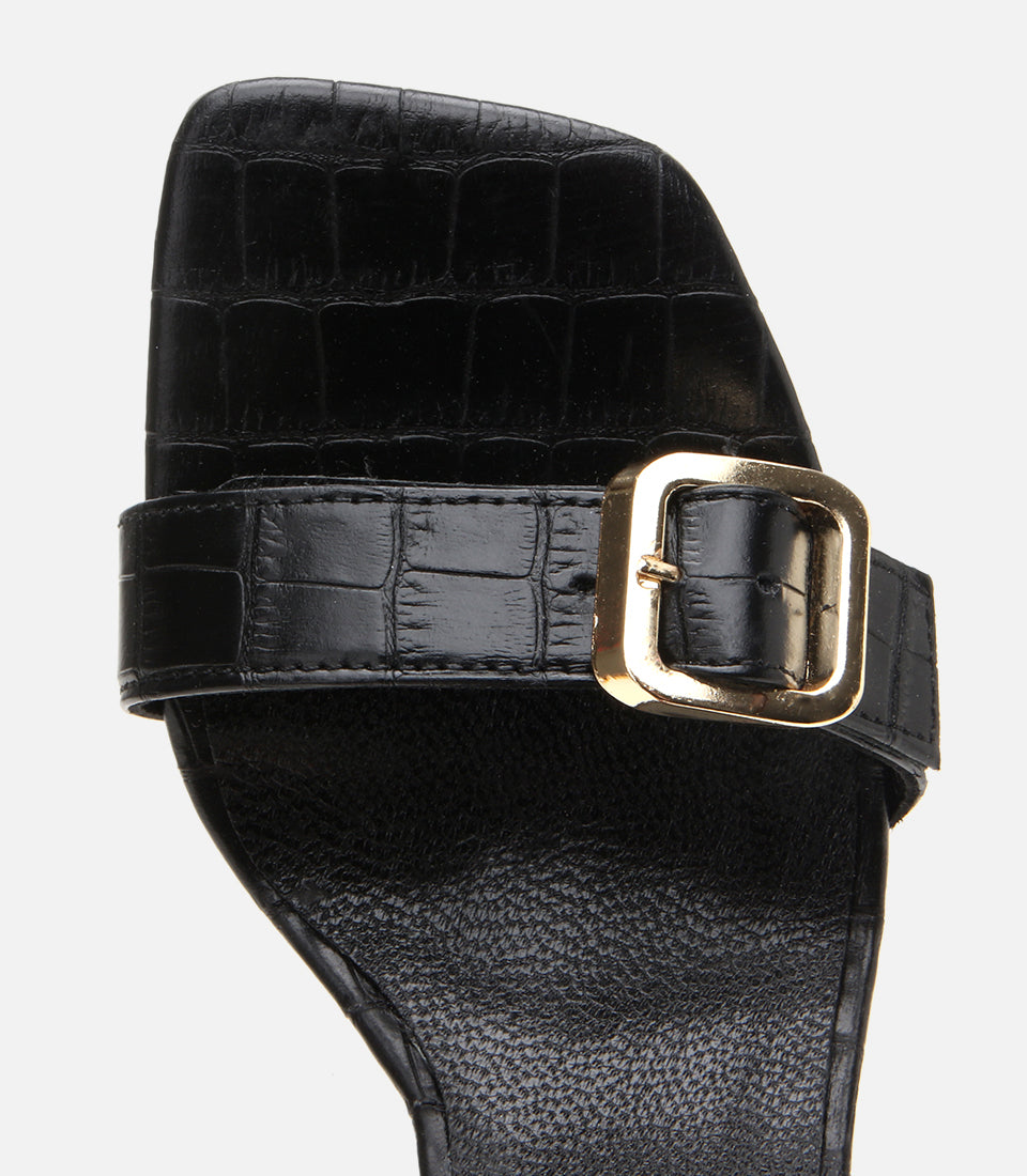 Women's Leather Heeled Sandals - Black