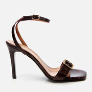 Women's Leather Heeled Sandals - Brown