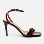 Women's Leather Heeled Sandals - Brown