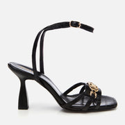 Women's Leather Heeled Sandals - Black
