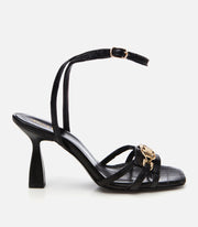 Women's Leather Heeled Sandals - Black