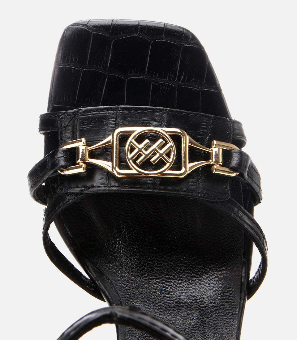 Women's Leather Heeled Sandals - Black