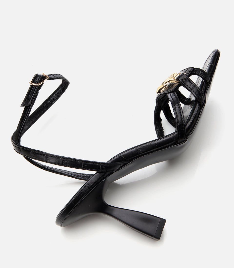 Women's Leather Heeled Sandals - Black