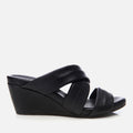 Women's Leather Wedge Mules - Black