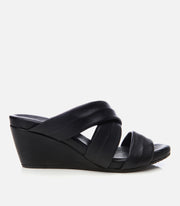 Women's Leather Wedge Mules - Black