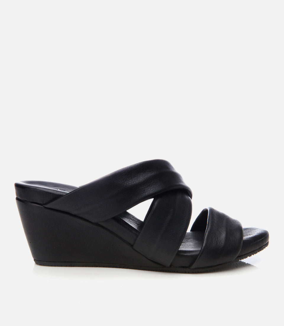 Women's Leather Wedge Mules - Black