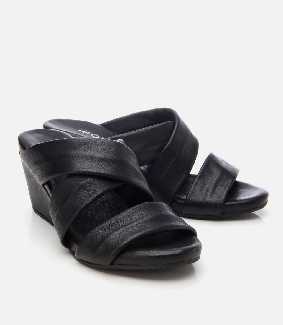 Women's Leather Wedge Mules - Black