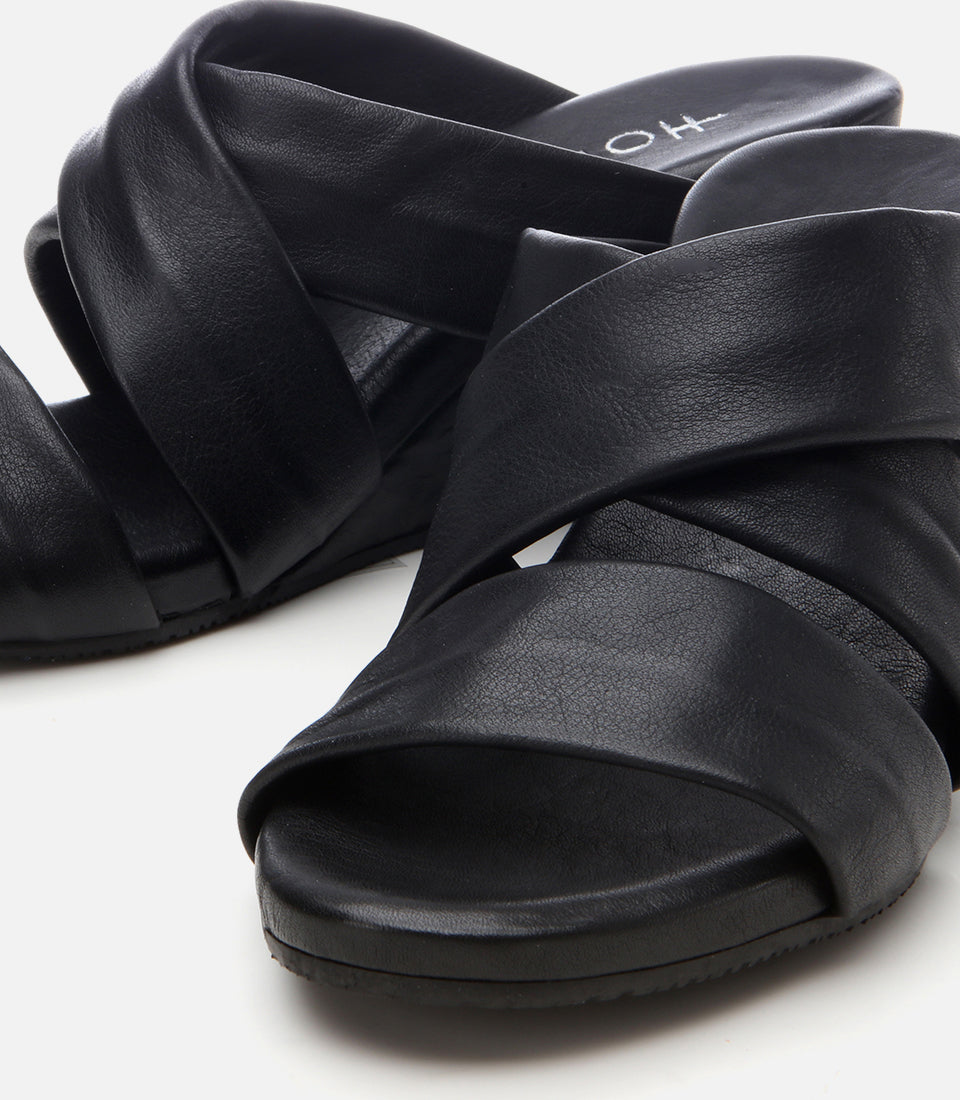 Women's Leather Wedge Mules - Black