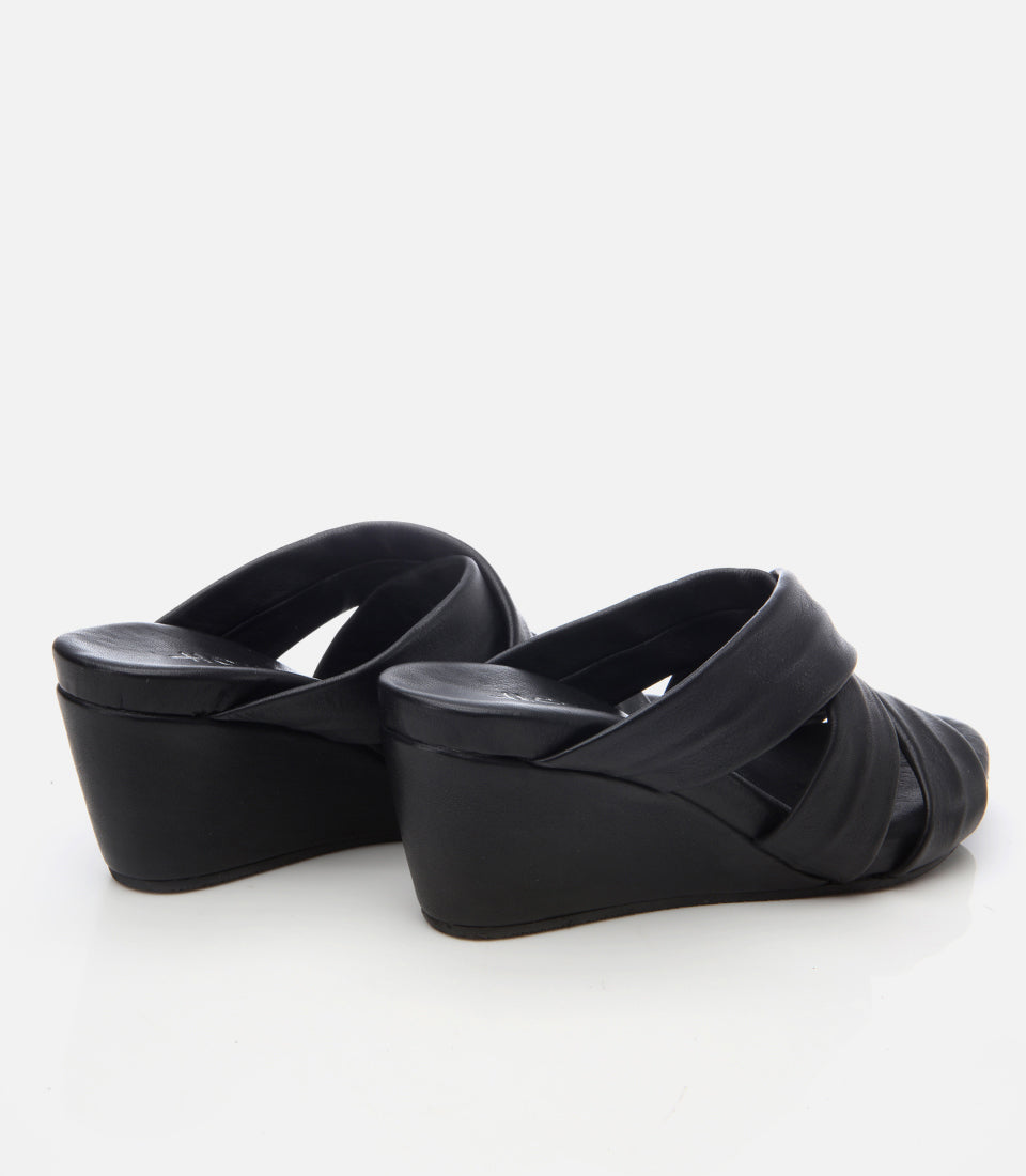 Women's Leather Wedge Mules - Black