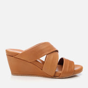 Women's Leather Wedge Mules - Tan