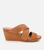 Women's Leather Wedge Mules - Tan